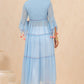 Juniper Womens Powderblue Chiffon Embroidered Tiered Kurta | Swadesiicart