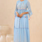 Juniper Womens Powderblue Chiffon Embroidered Tiered Kurta | Swadesiicart