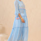 Juniper Womens Powderblue Chiffon Embroidered Tiered Kurta | Swadesiicart