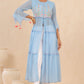 Juniper Womens Powderblue Chiffon Embroidered Tiered Kurta | Swadesiicart
