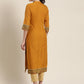 Juniper Mustard Ethnic Motif Printed Rayon Straight Kurta With Buttons & Tassels - Swadesiicart