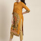 Juniper Mustard Ethnic Motif Printed Rayon Straight Kurta With Buttons & Tassels - Swadesiicart
