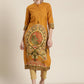 Juniper Mustard Ethnic Motif Printed Rayon Straight Kurta With Buttons & Tassels - Swadesiicart