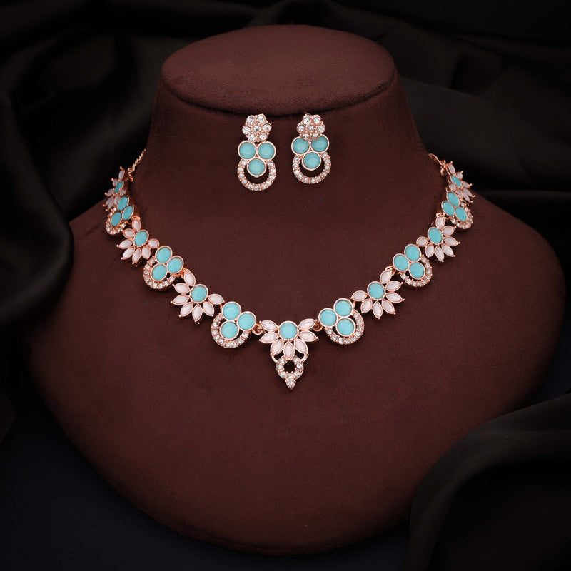 Tehzeeb Creations Gold Pleate Sky Blue Choker Necklace With Stud - Swadesiicart