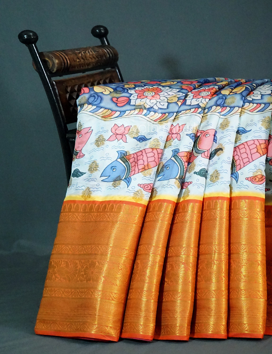 Shades of Sky Blue Colour Floral Design Banaras Semi Silk Saree By Gayathri Reddy Designer Studio | Swadesiicart