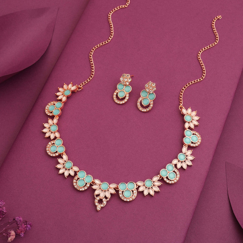 Tehzeeb Creations Gold Pleate Sky Blue Choker Necklace With Stud - Swadesiicart