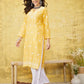 ADA Women Yellow & White Chikankari Embroidered Straight Sustainable Handloom Kurta | Swadesiicart