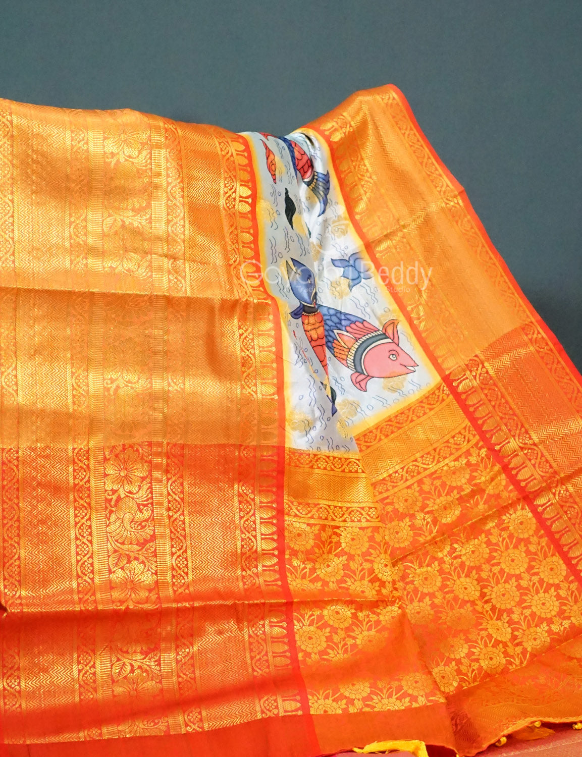 Shades of Sky Blue Colour Floral Design Banaras Semi Silk Saree By Gayathri Reddy Designer Studio | Swadesiicart