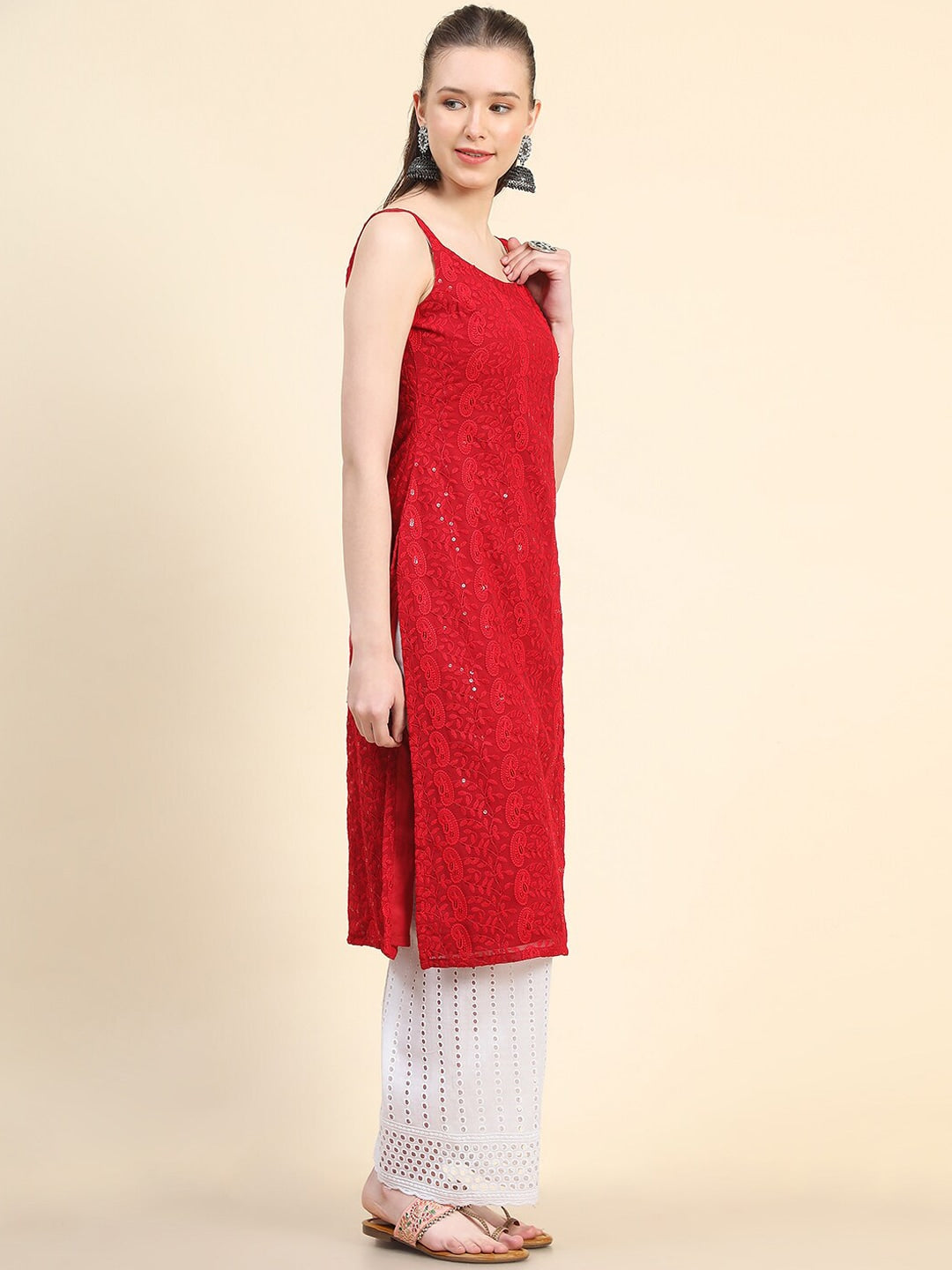 Kalini Paisley Embroidered Sequinned Chikankari Georgette Kurta | Swadesiicart