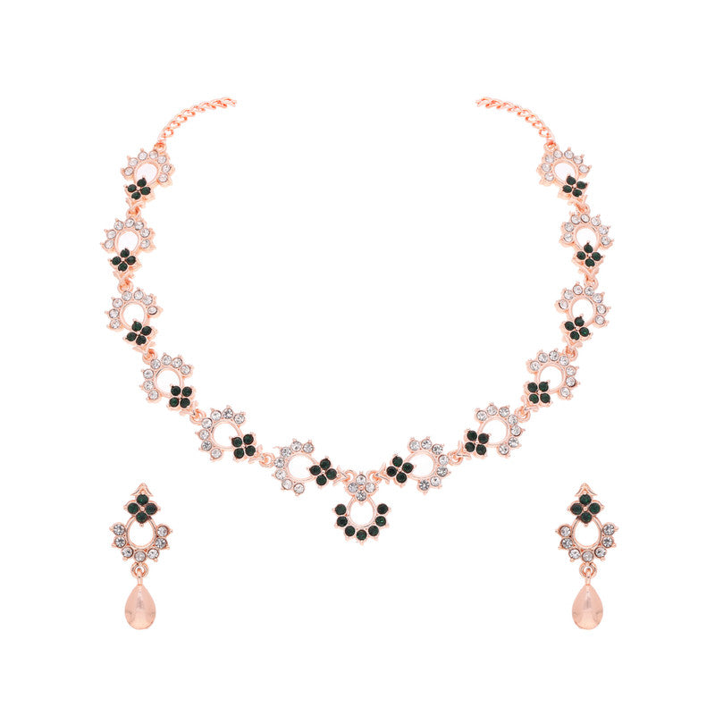 Tehzeeb Creations Gold-Polished Green Diamond Necklace With Earrings - Swadesiicart