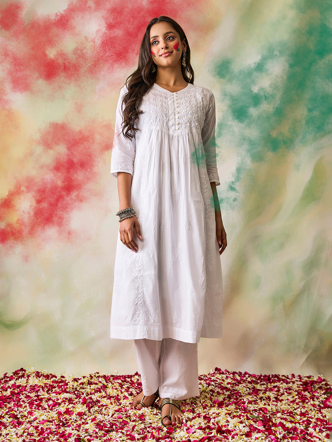 HOUSE OF KARI Ethnic Motifs Embroidered Chikankari Kurta | Swadesiicart