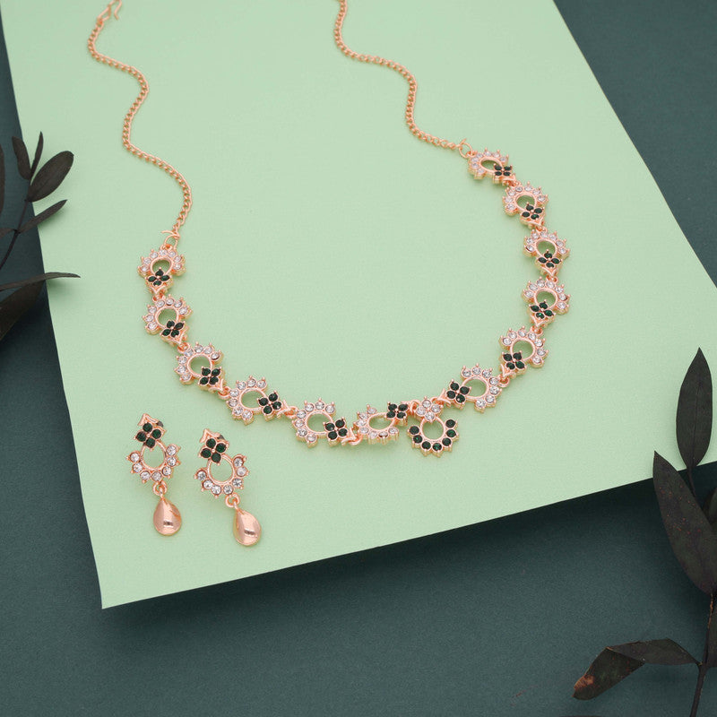 Tehzeeb Creations Gold-Polished Green Diamond Necklace With Earrings - Swadesiicart