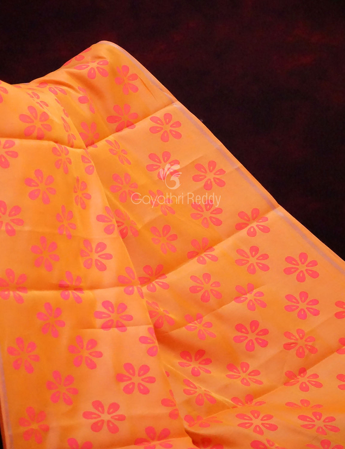 Neon Orange Colour Chanderi Block Print Saree By Gayathri Reddy Designer Studio | Swadesiicart