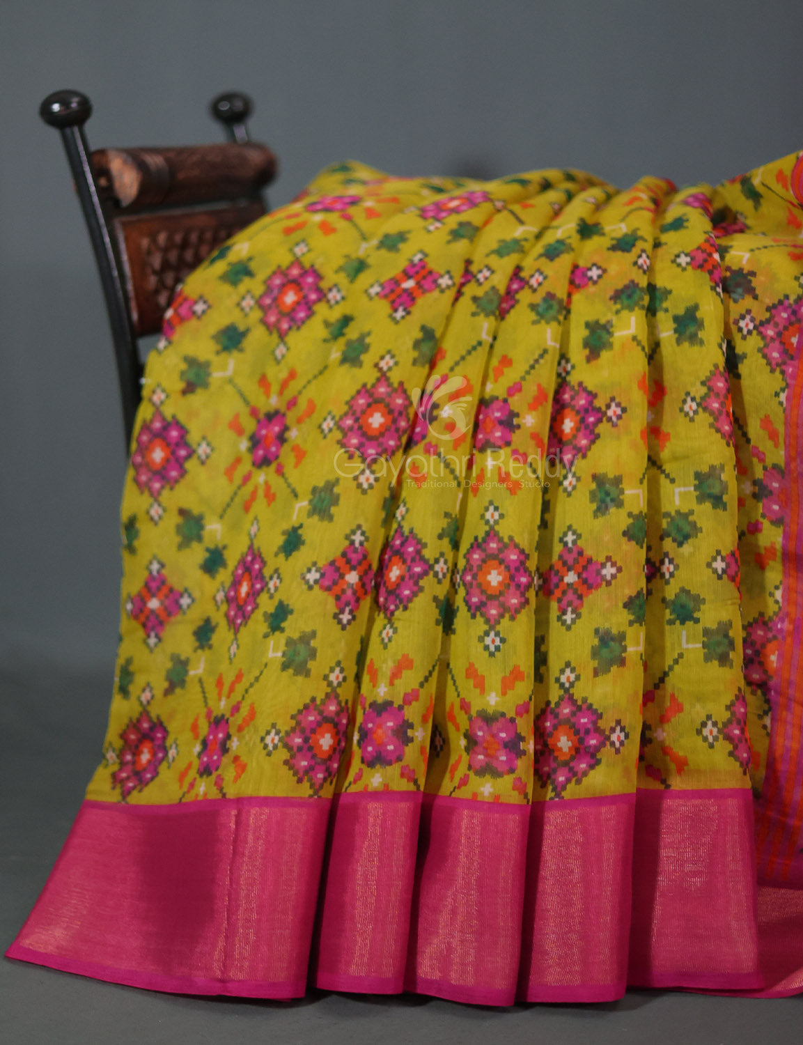 Lime Green Coloured Printed Semi Chanderi Saree By Gayathri Reddy Designer Studio | Swadesiicart
