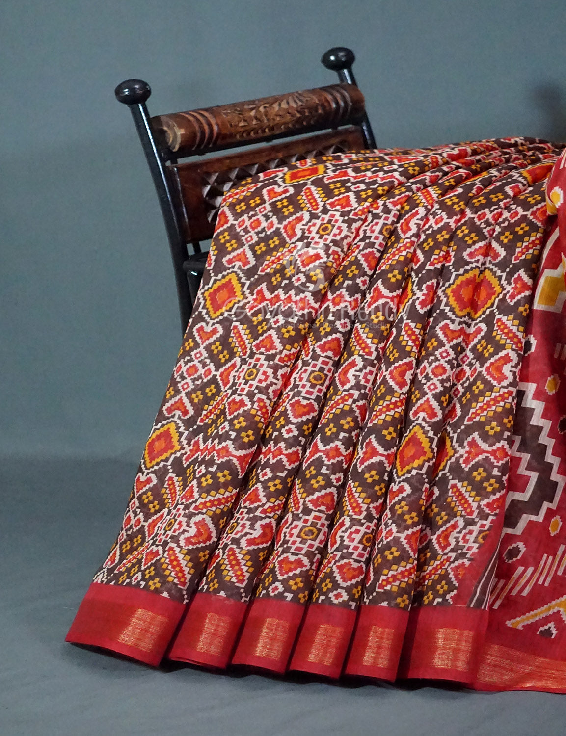Shades of Brown Colour Patola Print Semi Chanderi Saree By Gayathri Reddy Designer Studio | Swadesiicart