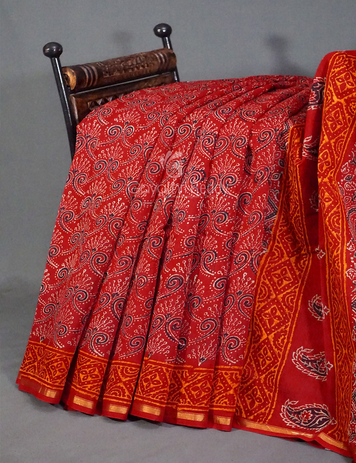 Shades of Red Chanderi Print Saree By Gayathri Reddy Designer Studio | Swadesiicart