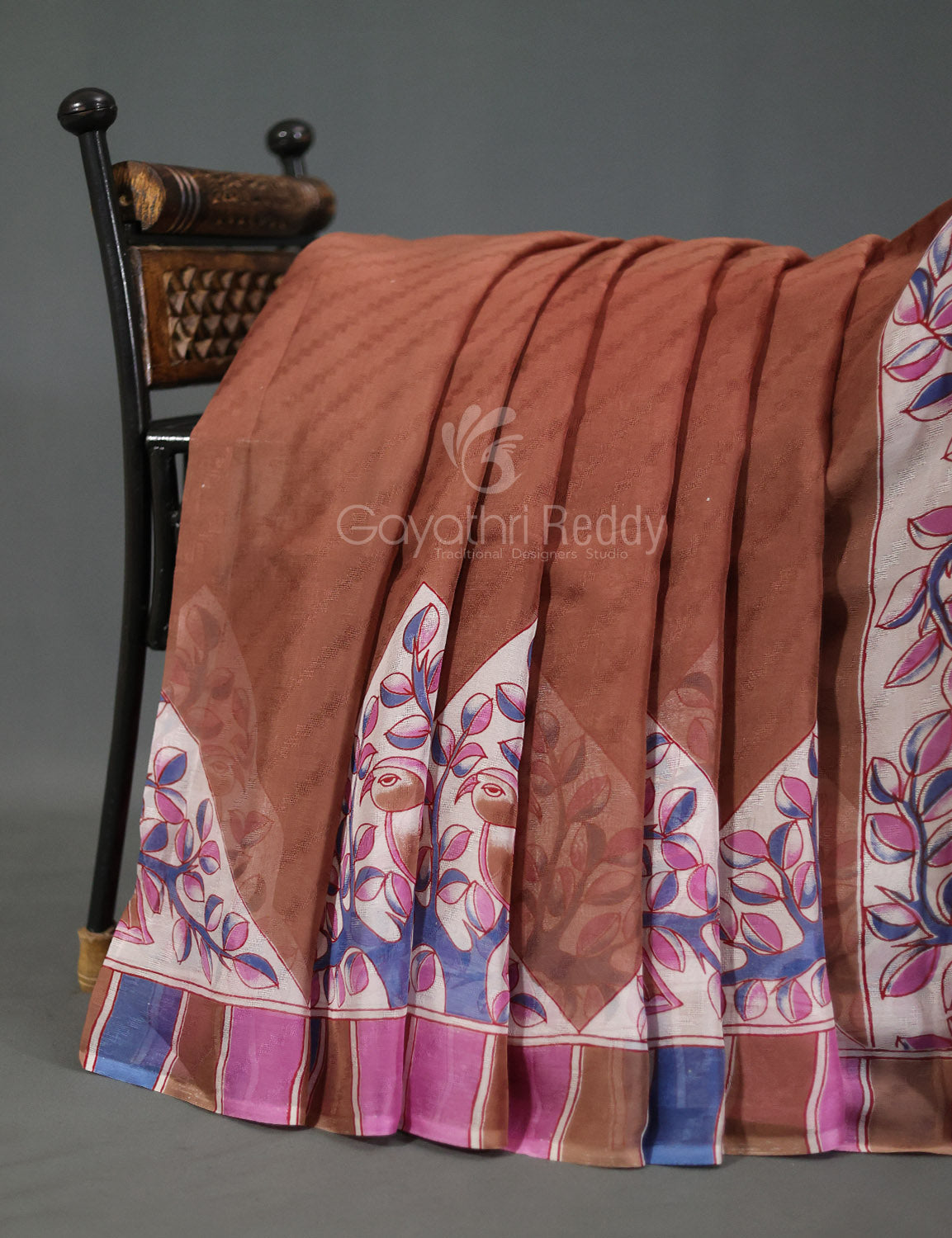 Chikoo With Off White Colour Leheriya Georgette Saree By Gayathri Reddy Designer Studio | Swadesiicart