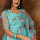 Pomcha Jaipur Blue And Red Floral Organza Anarkali Set | Swadesiicart