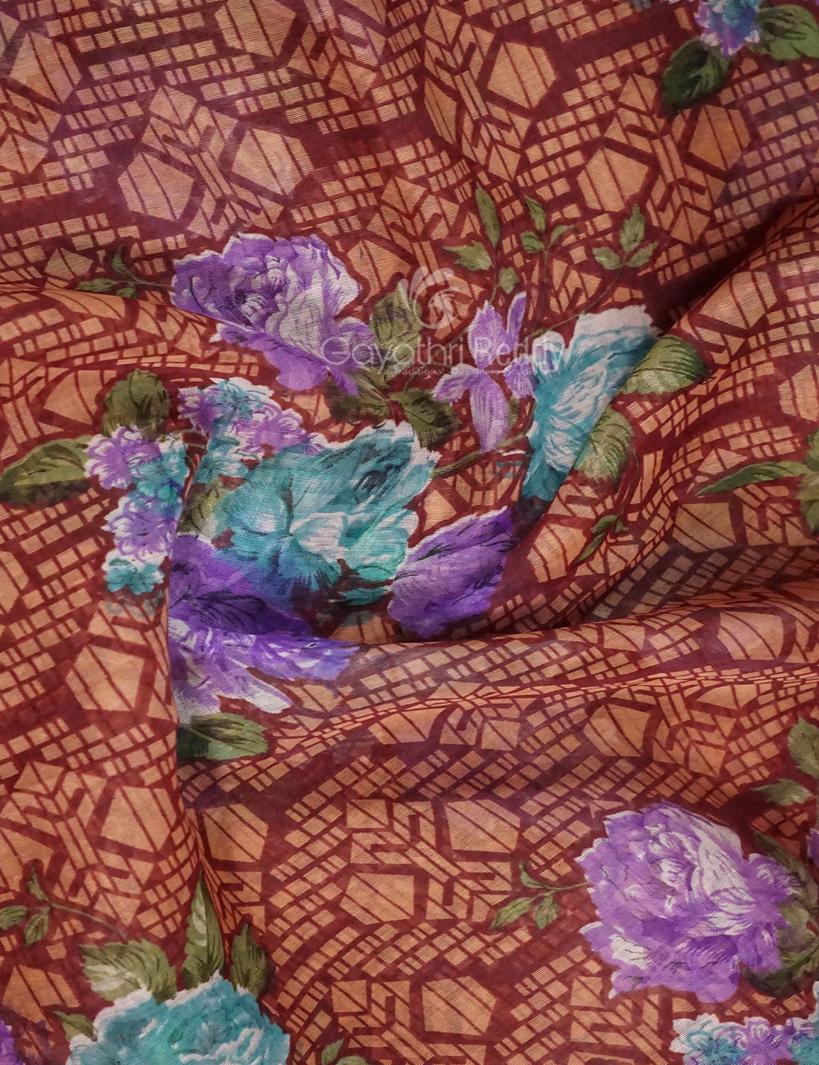 Shades of Maroon Colour Floral Design Semi Chanderi Saree By Gayathri Reddy Designer Studio | Swadesiicart