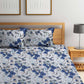 BOMBAY DYEING Blue & White Floral Cotton 144 TC Queen Bedsheet With 2 Pillow Covers - Swadesiicart