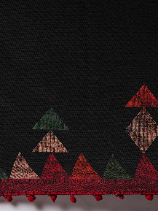 Tikhi Imli Black & Red Polycotton Printed Saree | Swadesiicart