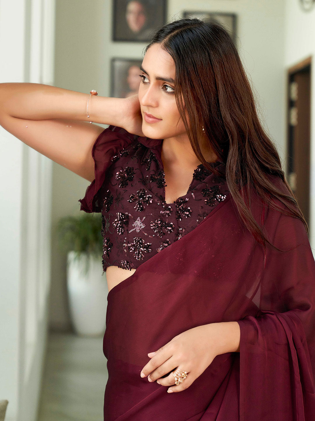 Tikhi Imli Solid Satin Saree | Swadesiicart