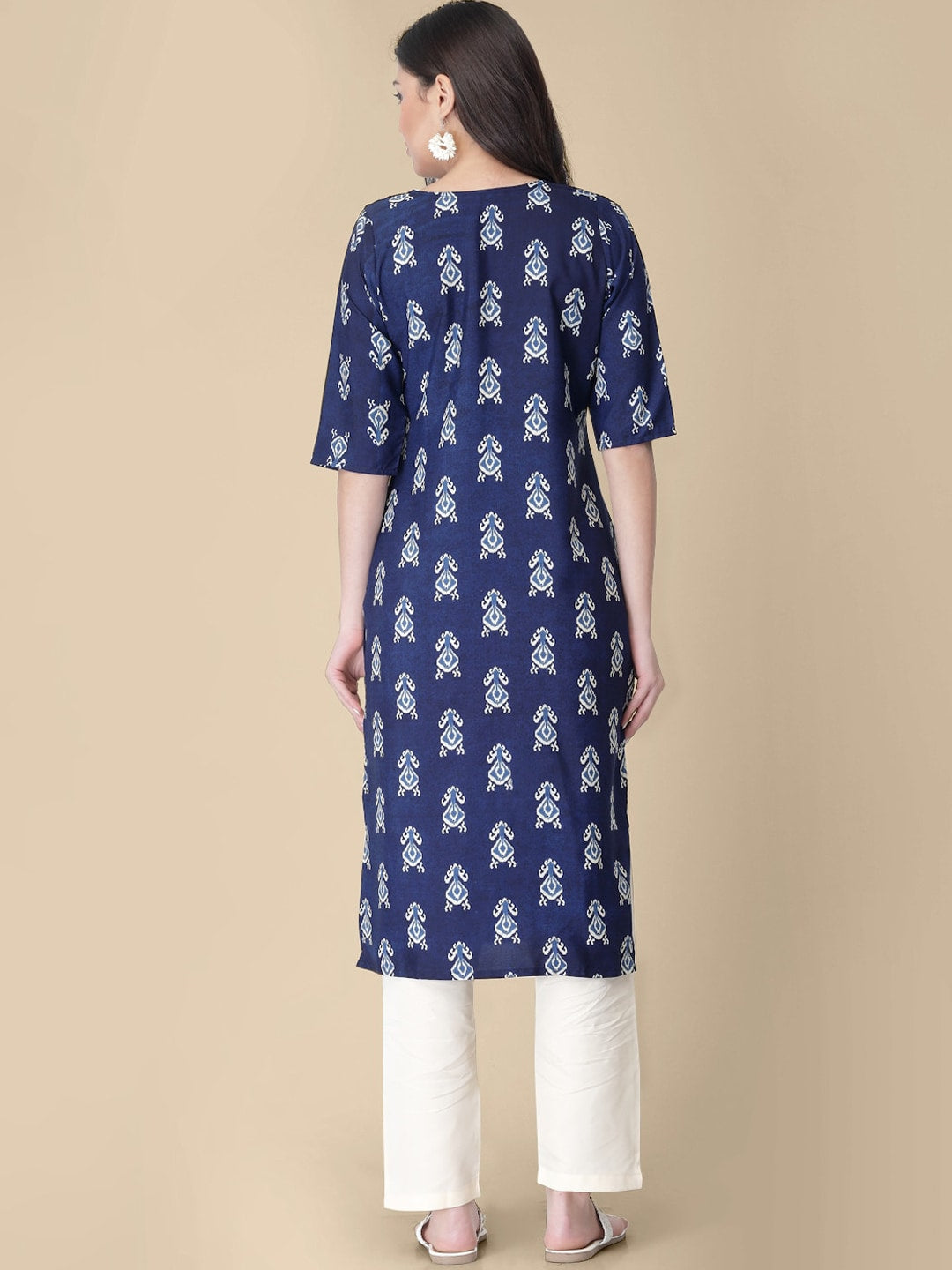 Kalini Ethnic Motifs Printed Round Neck Kurta with Trousers - Swadesiicart