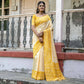 Vishnu Weaves Women's Yellow Handloom Raw Silk Woven Saree with Blouse - Swadesiicart
