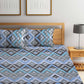 BOMBAY DYEING Epigram Blue & Grey Ethnic Cotton 120 TC Queen Bedsheet With 2 Pillow Covers - Swadesiicart
