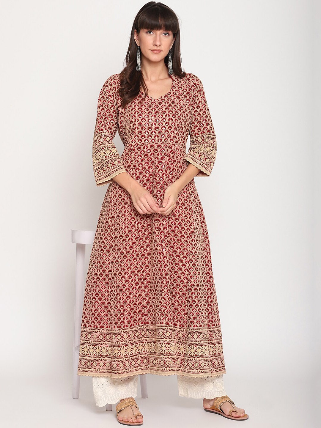 Kalini Chikankari Embroidered Pure Cotton Anarkali Kurta | Swadesiicart