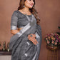 Anaita Grey Weaving Linen Cotton Saree With Blouse