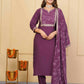 Wine Viscose Chanderi Embroidered Stitched Suit With Dupatta - Tanisha | Swadesiicart