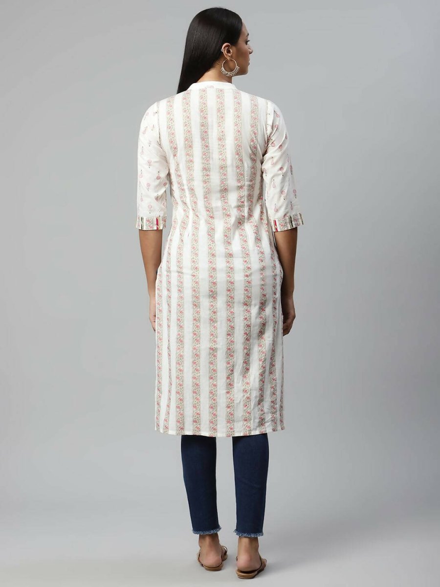 Ahalyaa Womens Off White Color Pure Cotton Printed Kurtas | Swadesiicart