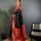 Joban Fashion Banarasi Black Woven Butti Soft Silk Saree | Swadesiicart