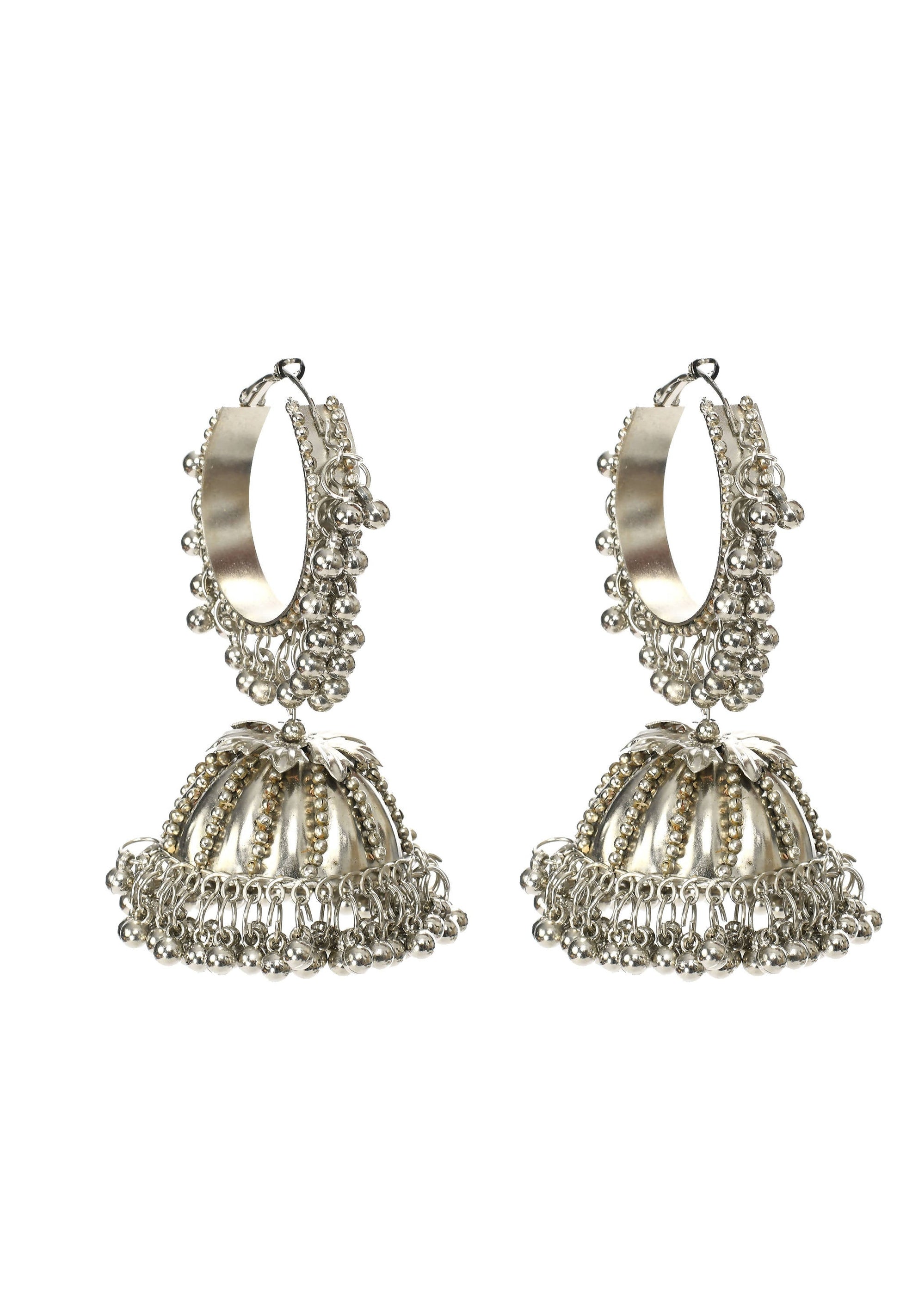 Mominos Fashion Johar Kamal Oxidised Silver-Plated With Ghungroo Jhumkas - Swadesiicart