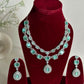 Mint Green American Diamond Two Layer Elegent Necklace Set With Earrings By House of Ree - Swadesiicart