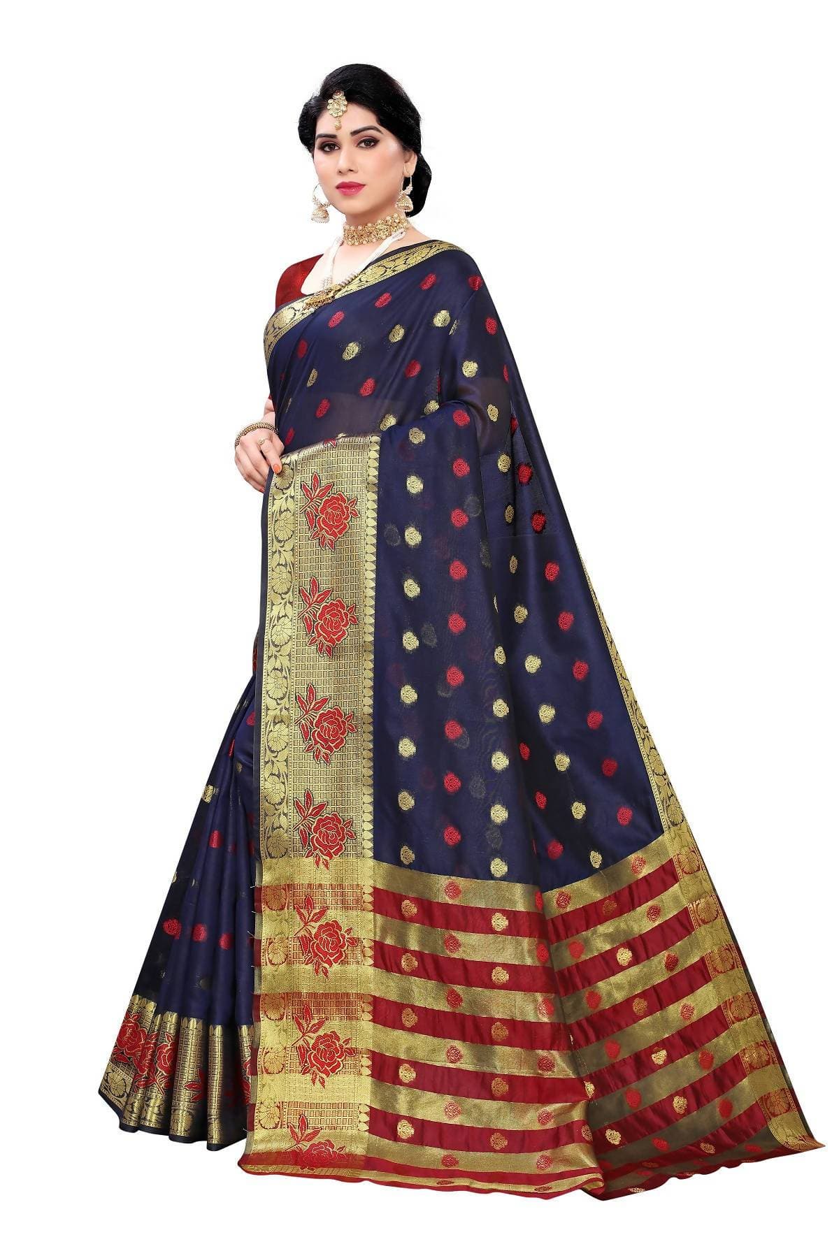 Vamika Banarasi Jaquard Navy Blue Weaving Saree | Swadesiicart
