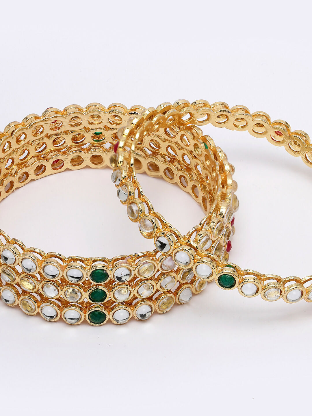 NVR Women Set of 4 Gold-Polished Kundan Studded Bangles - Swadesiicart