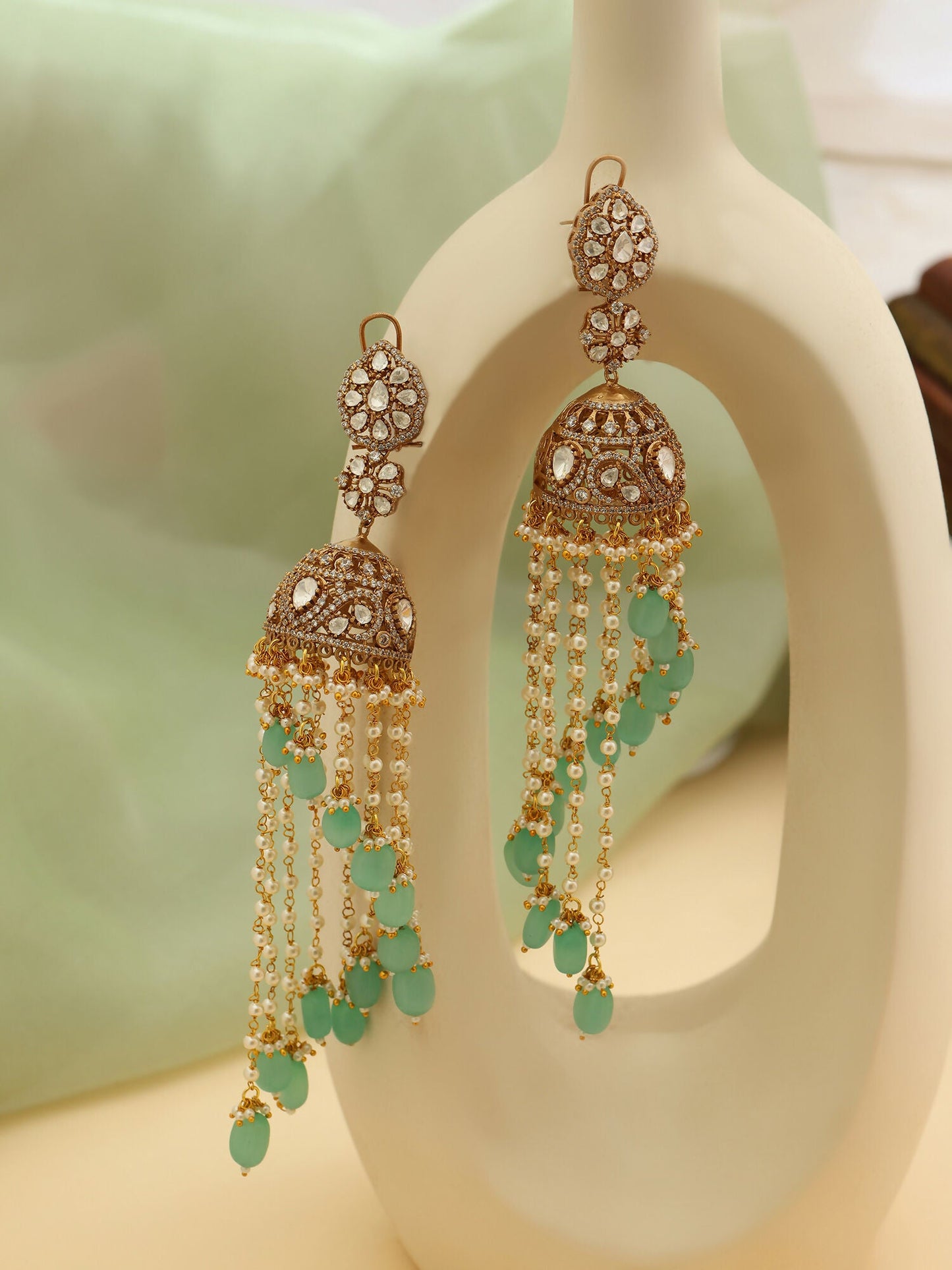 Ruby Raang 22k Gold Polished Diamond And Stone Jhumka Earrings | Swadesiicart