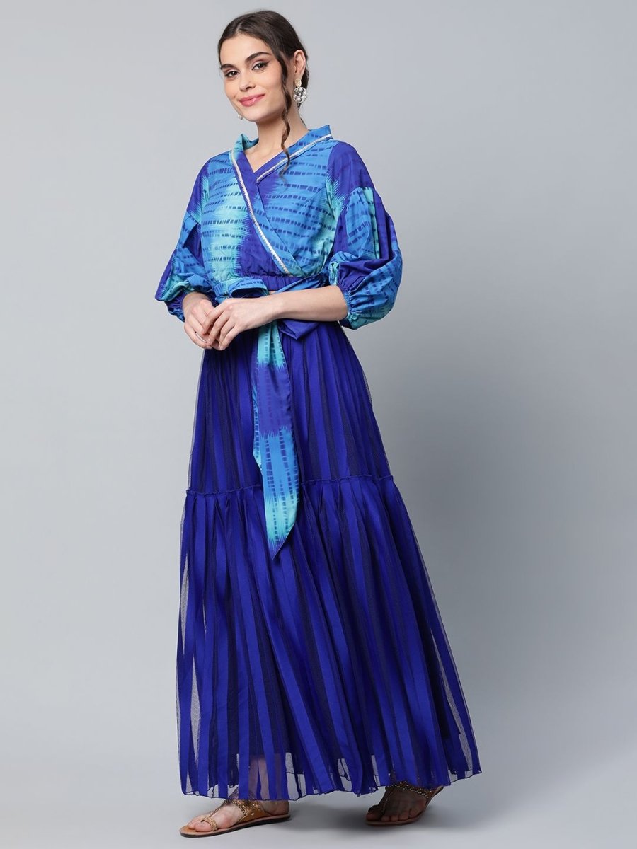 Ahalyaa Women Stunning Blue Crepe Printed Top with Skirt | Swadesiicart