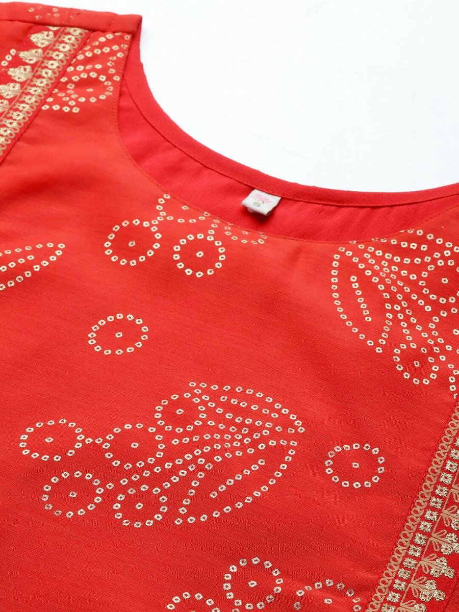 Ahalyaa Womens Red Colour Chanderi Printed Tunic | Swadesiicart