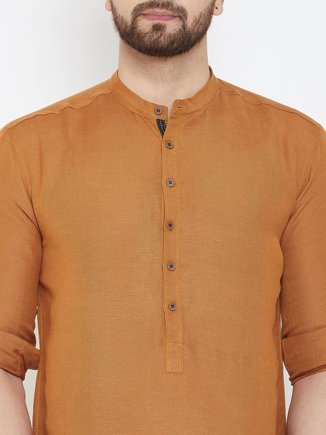 Even Apparels Brown Linen Men's Kurta With Band Collar | Swadesiicart