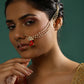 White Red Gold-Polished Kundan-Studded Beaded Nosepin - Ruby Raang | Swadesiicart