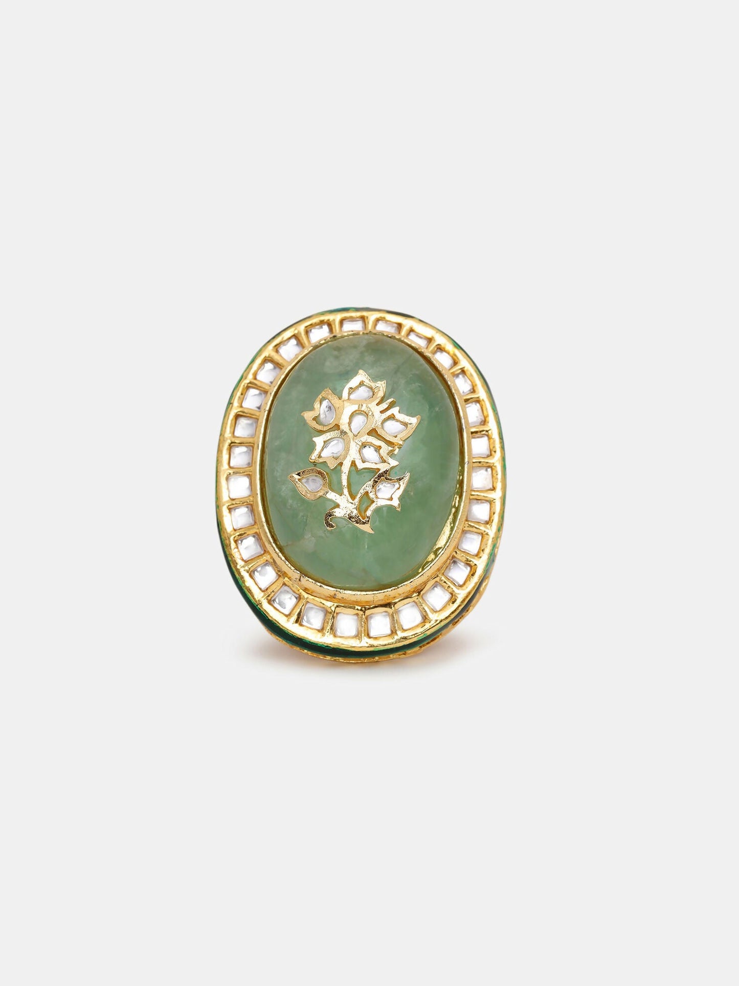 Ruby Raang Gold Polished Green Kundan And Stone Ring | Swadesiicart