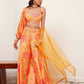 Orange Digital Chinon Handwork Top with Palazzo & Dupatta - Naomika - Swadesiicart