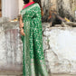 Joban Fashion Green Pure Crepe Pure Handloom Banarasi Silk Saree | Swadesiicart