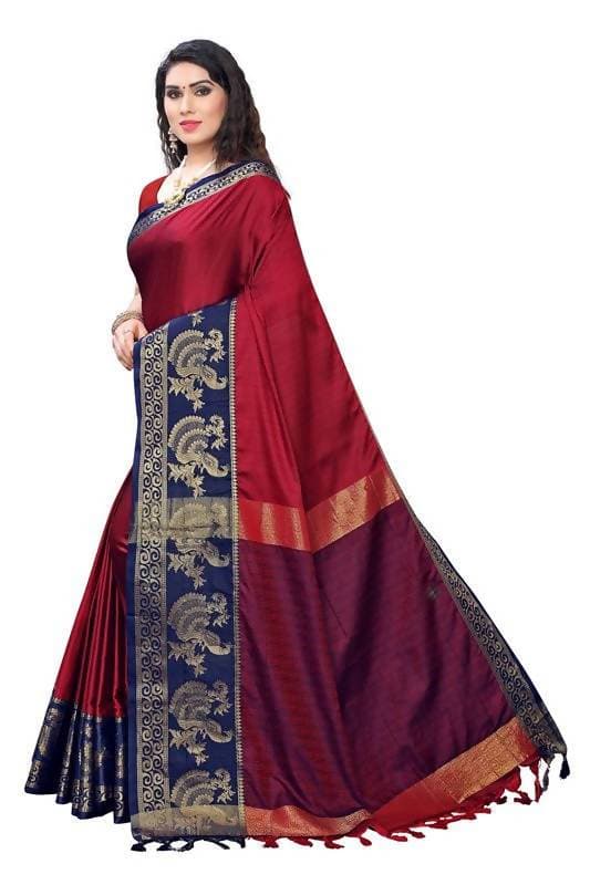 Vamika Banarasi Jacquard Weaving Red Saree (DHONI RED) | Swadesiicart