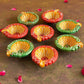 Tied Ribbons Set of 8 Maroon & Green Terracotta Diyas | Swadesiicart