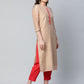 Ahalyaa Women Beige Colour Chanderi Printed Kurta Pant Set | Swadesiicart