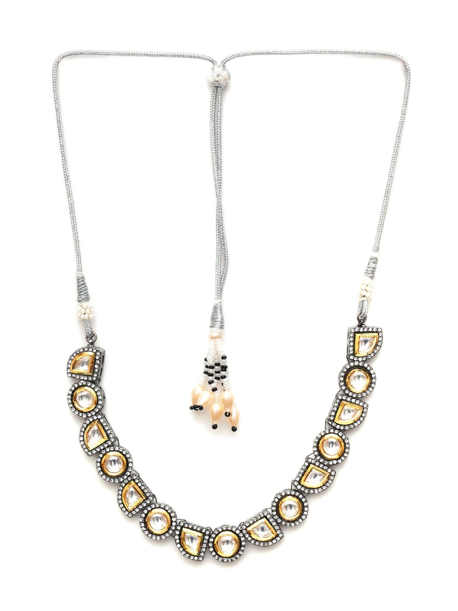 Dual Tone Kundan Neckpiece (silver) - Ruby Raang | Swadesiicart